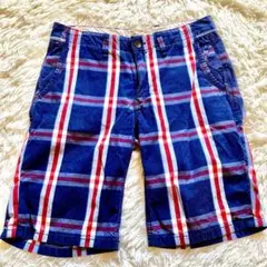 【ストリート】トミーヒルフィガー チェック柄ハーフパンツ 紺 赤 白 M