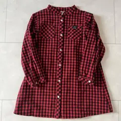 赤と黒のチェック柄長袖ワンピース　120cm