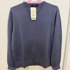 苺*笑様 ユニクロ メリノクルーネックセーター ブルー XL