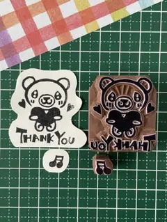 消しゴムはんこ　くま　ハート　THANKYOU  サンキュー　音符　ミニ紙袋