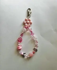 ビーズキーホルダー スマホストラップ お花 韓国 Y2K