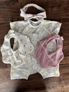 【半袖】ロンパース・スタイ・ヘアバンド【セット】