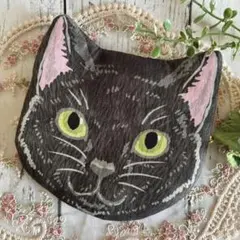 黒猫猫型ファスナーポーチ ハンドメイド