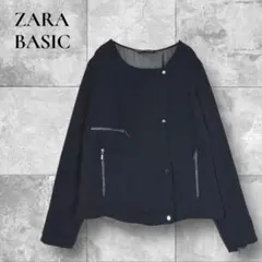 ザラベーシックシアージャケット　ライダース風　透け感　春秋　ブラック　S