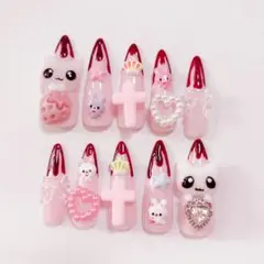 【即日発送】　ネイルチップ　地雷系　量産型　血みどろ　平成女児