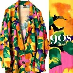 90s ヴィンテージ 総柄ジャケット 派手柄 カラフル レトロポップ アート古着
