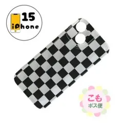 iPhone15 ケース　カバー　スマホケース　市松模様　黒　透明　シンプル
