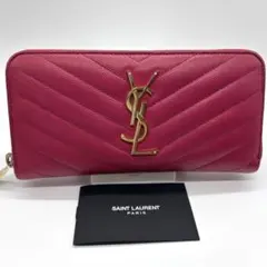 Saint Laurent キャビアスキンVステッチ　カサンドラロゴ金具長財布
