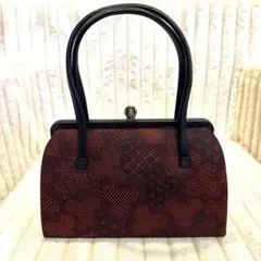 本場泥大島紬 花唐草 がま口バッグ ハンドメイド 着物バッグ 持ち手