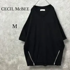 セシルマクビー【M】半袖 Vネックカットソー 裾ジップ オーバーサイズ ゆったり
