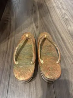 【美品】礼装用 草履 橙×金マーブル模様 二枚芯
