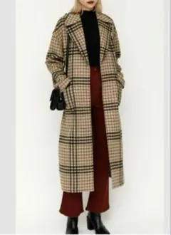 【美品】SLY ロングチェックコート 53 【SLY】 スライ チェック柄 チェスターコート ロングコート