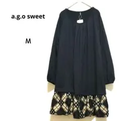 新品タグ♡エージーオースウィート M 黒 長袖 ひざ丈ワンピース チェック柄