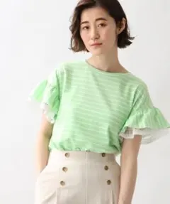 新品　袖フリルチラ見えレースTシャツ grove