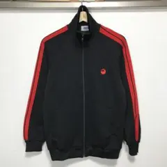 80s アシックス　ビンテージトラックジャケット　ジャージ　刺繍ロゴ　ブラック