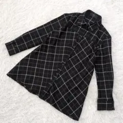 エスピエ ESPIE チェック柄 長袖ウールシャツ チュニック丈 36 S 黒