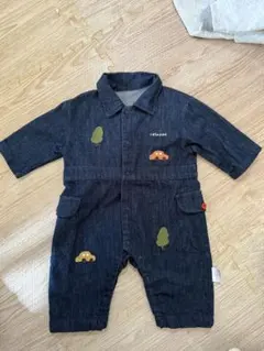 ダークデニム ロンパース 車と木刺繍