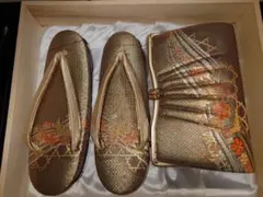 草履と クラッチバッグセット　黒金