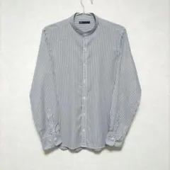 23区HOMME　スリムフィット ストライプ バンドカラー シャツ　L　ネイビーのサムネイル