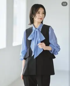 シャツ 「BAILA掲載」2WAYシアーボウタイブラウス「洗濯機洗い可」