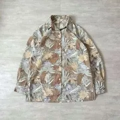 90s 総柄シャツ アースカラー ボタニカル 抽象柄 アロハ風 長袖 リゾートのサムネイル
