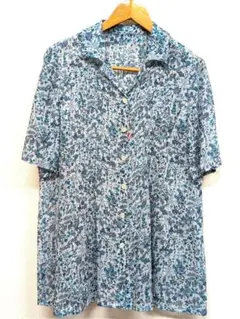 新品】定価47,300円 レリアンプリントシフォンブラウスブルー13＋