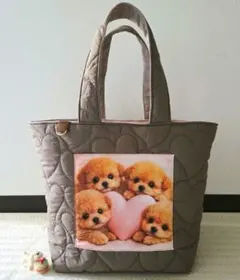 ハンドメイド ♡トイプードルちゃんマチ大きめ外ポケット付きバッグU^ェ^U♡