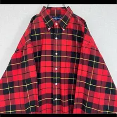 ラルフローレン BDシャツ 長袖 赤チェック柄 胸ポケット 裾ポニー刺繍 XL