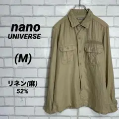 麻52% ナノユニバース　ミリタリーリネンシャツ　ジャケット ベージュ　春秋のサムネイル