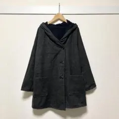 リバーシブル フード付き チェックコート ミドル丈 アウター 無地 カジュアル