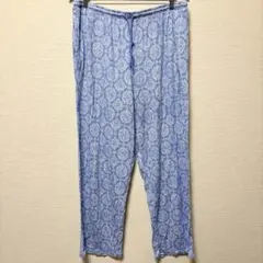 総柄 イージーパンツ【XL】ブルー ワイド 大きいサイズ レディース エスニック
