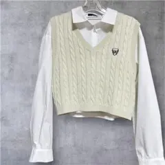 【美品】w closet セットアイテム　アイボリー ケーブルベストシャツ