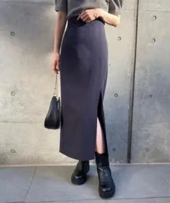 NICE CLAUP ナイスクラップ シンプルスリットタイトスカート ネイビー