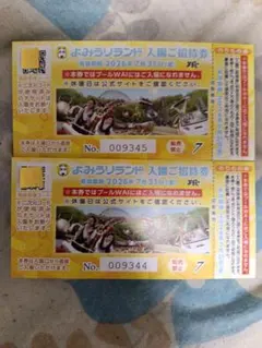 よみうりランド入場乗り物券2枚　7月末までのサムネイル