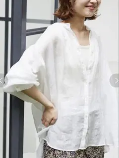 美品＊SLOBE IENA 24SS ラミーギャザーシャツ Fリネン 白 無地