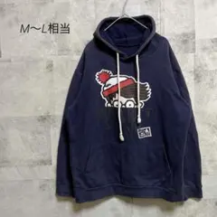 フード付きパーカー トレーナー【M〜 L】ウォーリー イラスト ネイビー 古着
