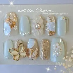 No.47　成人式ネイル　ネイルチップ　振袖　和柄　 フレンチガーリー　卒業式