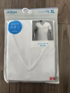 ユニクロ エアリズム AIRism メンズ メッシュVネックT半袖 ホワイトXL