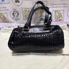 コールハーン黒いレザーハンドバッグ 編み込みデザイン