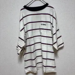 X-GIRL 半袖Tシャツ カットソー ボートネックストライプ 総柄 白 赤　M