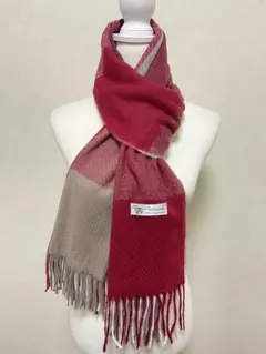 100%パシュミナカシミヤ 大判マフラー ワインレッド×ベージュ ユニセックス