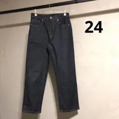 美品 ユニクロ スリムストレートハイライズジーンズ ネイビー 24