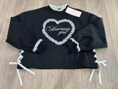 【新品】Amourire girl ハート レース リボン トレーナー 黒