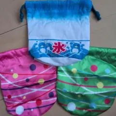 お祭りの巾着3 ガチャガチャ カプセルトイ ヨーヨー柄 かき氷ブルーハワイ