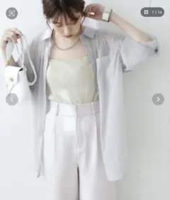 natural couture ナチュラルクチュール　肩開きラメシアーシャツのサムネイル