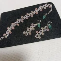 ビーズ ブレスレット イヤリングセット （♡Flower Date♡)