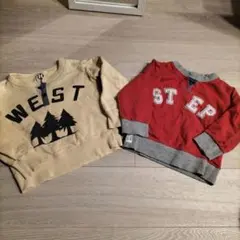 男の子100センチまとめ売り　ベージュと赤のトレーナーセット