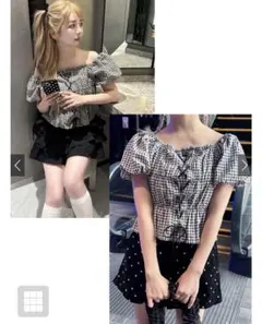 GRL 2Wayギンガムチェックレースアップブラウス