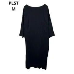 PLST ニットワンピース リブワンピース ブラック 膝丈 M