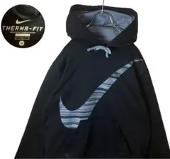 NIKEナイキ ビッグスウッシュロゴ ブラックジャージプルオーバーパーカー